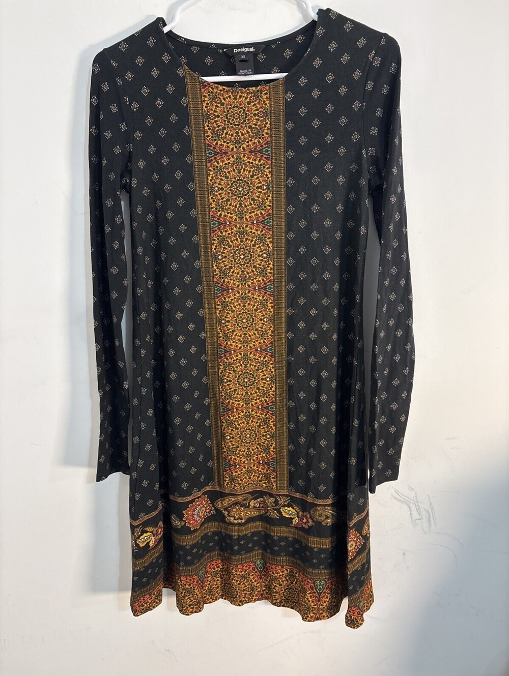 DESIGUAL Camille M Boho Drop Waist Dress Size XS Floral Paisley Stretch